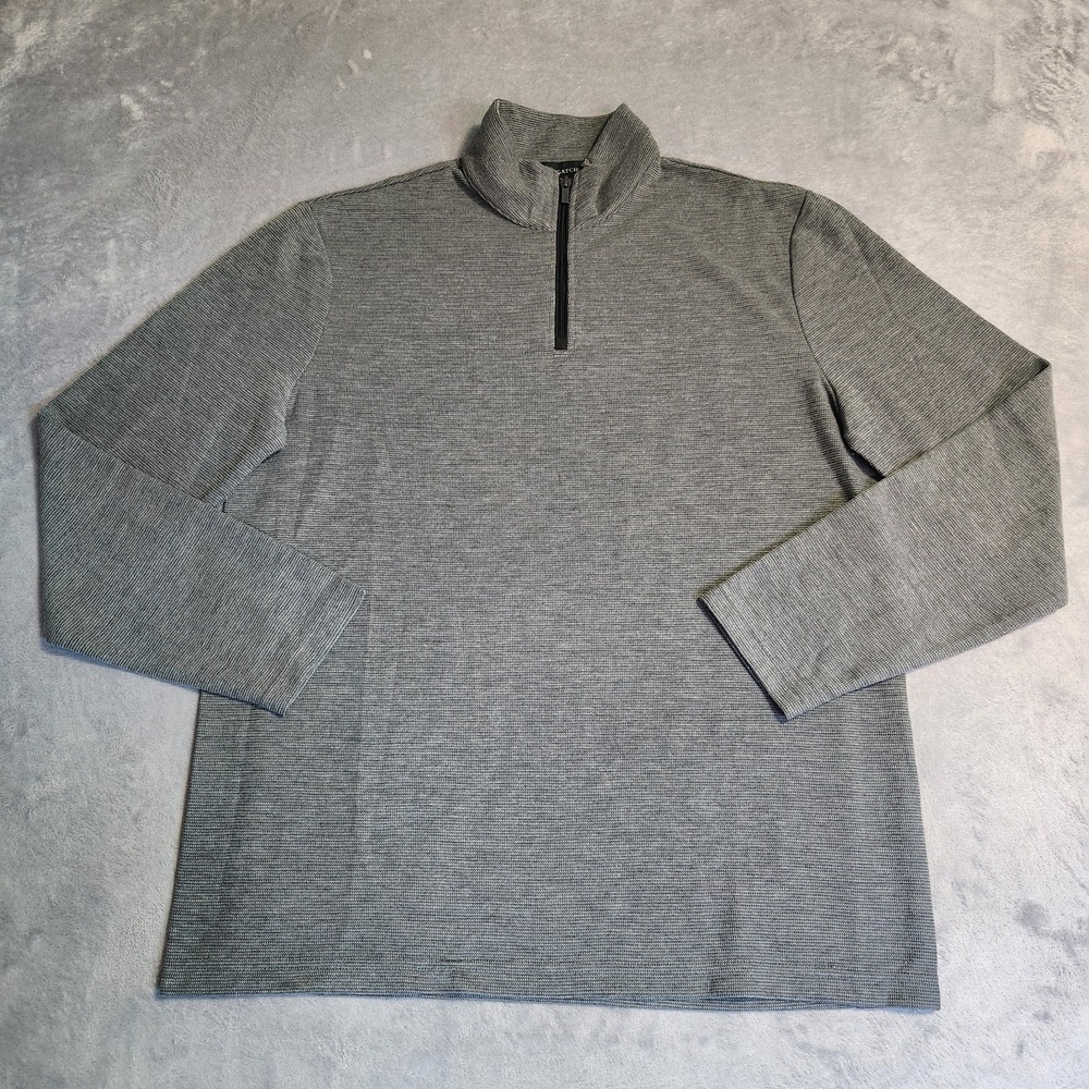 Bugatchi Men's Quarter Zip Pullover Sweater Gray Textured Size LargeL Pocket